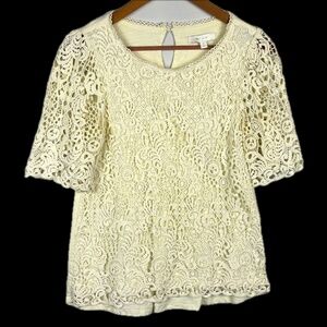 Anthropologie Eri + Ali Women Crochet Lace Blouse Sz S Boho Romantic Cottagecore